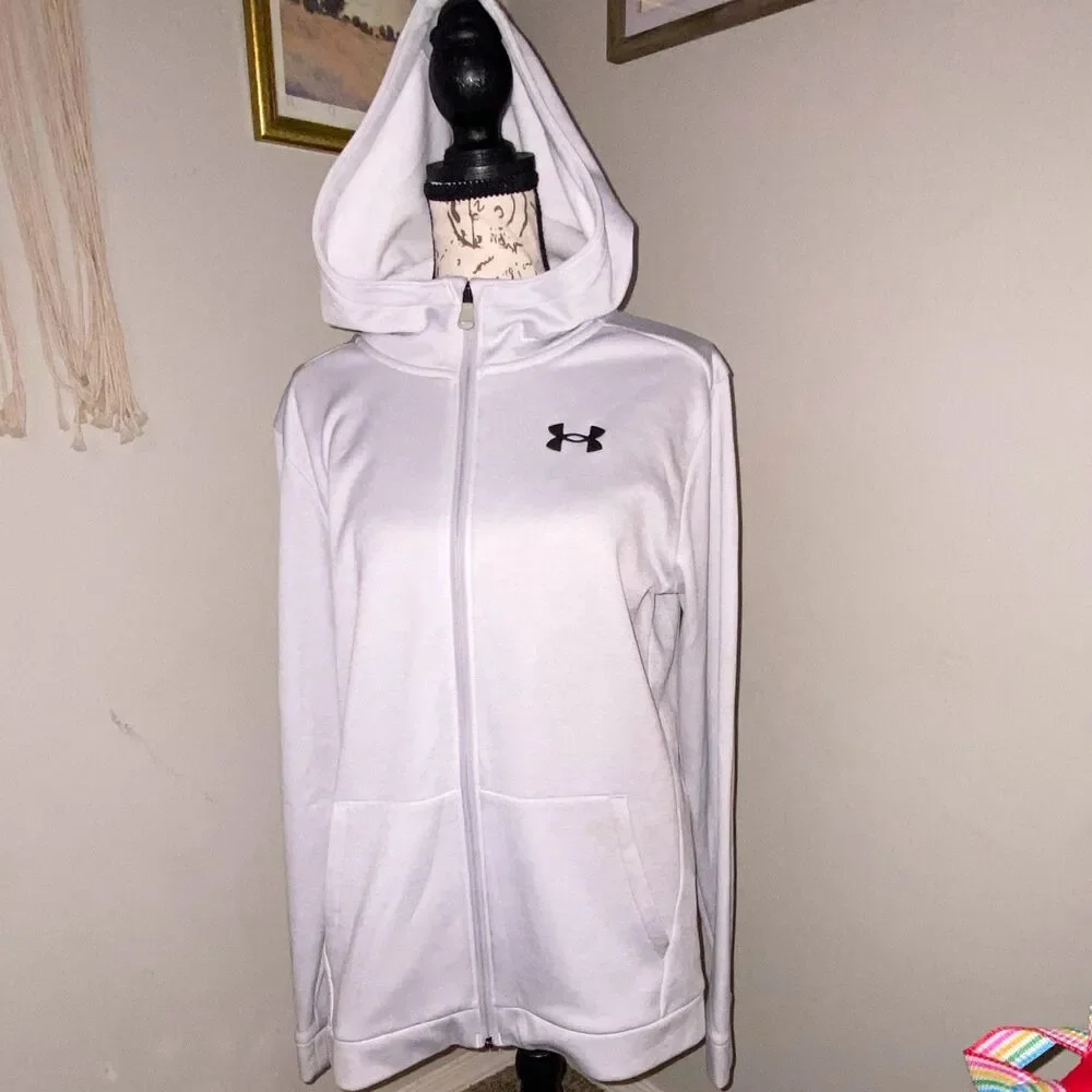 Under Armour Boys XL Grey Gray Full Zip Hoodie Size 16 Loose Fit Hooded Pockets